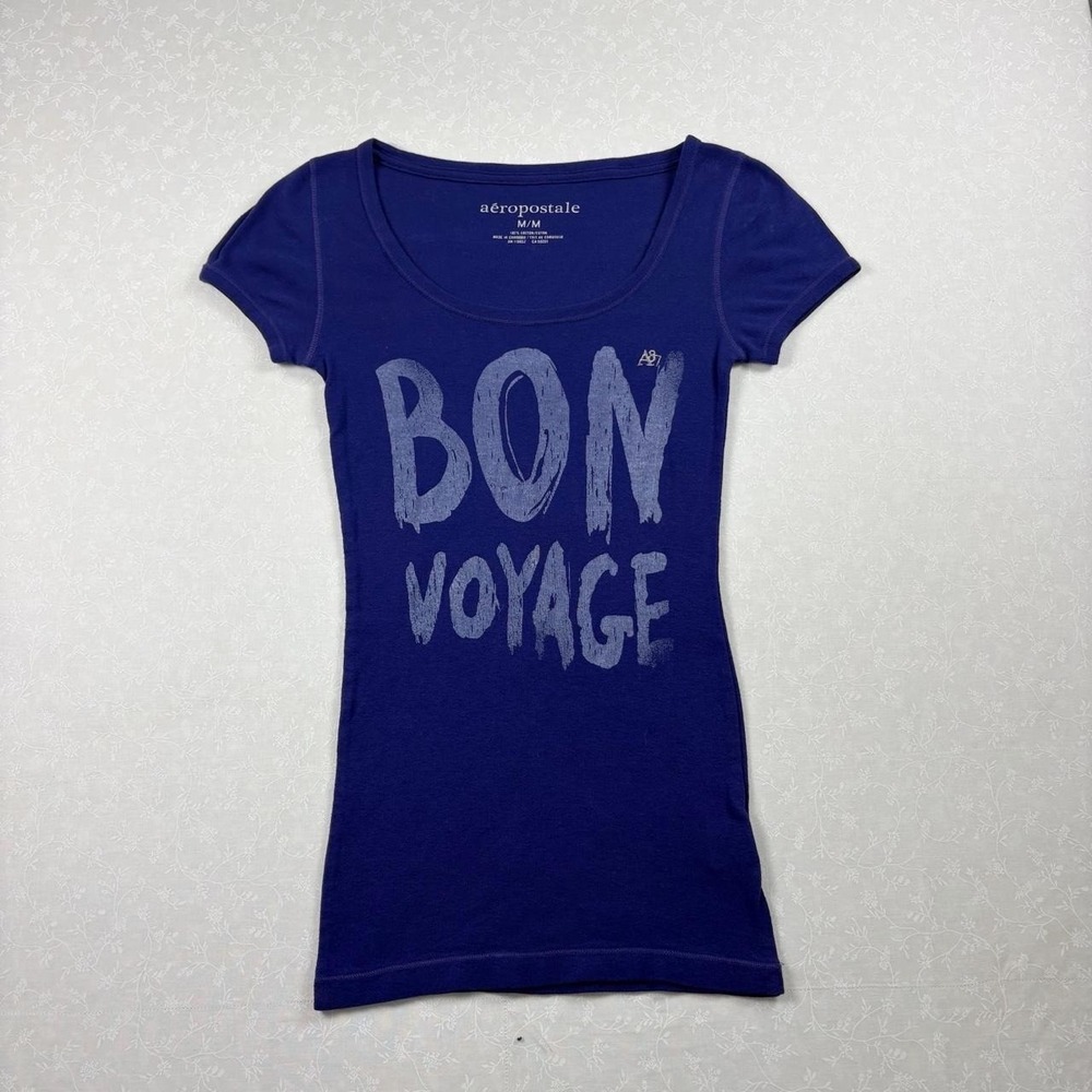 Y2K Aeropostale "Bon Voyage" Graphic Cotton Slim Fit Ribbed Tee/ Size M